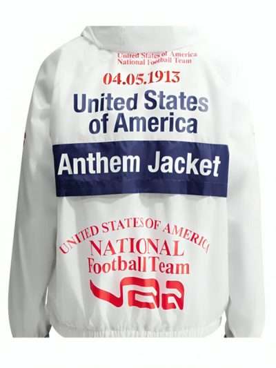Virgil Abloh USA White and Blue Hooded Anthem Jacket For Men and Women