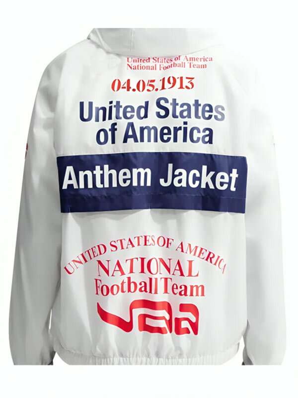 Virgil Abloh USA White and Blue Hooded Anthem Jacket For Men and Women