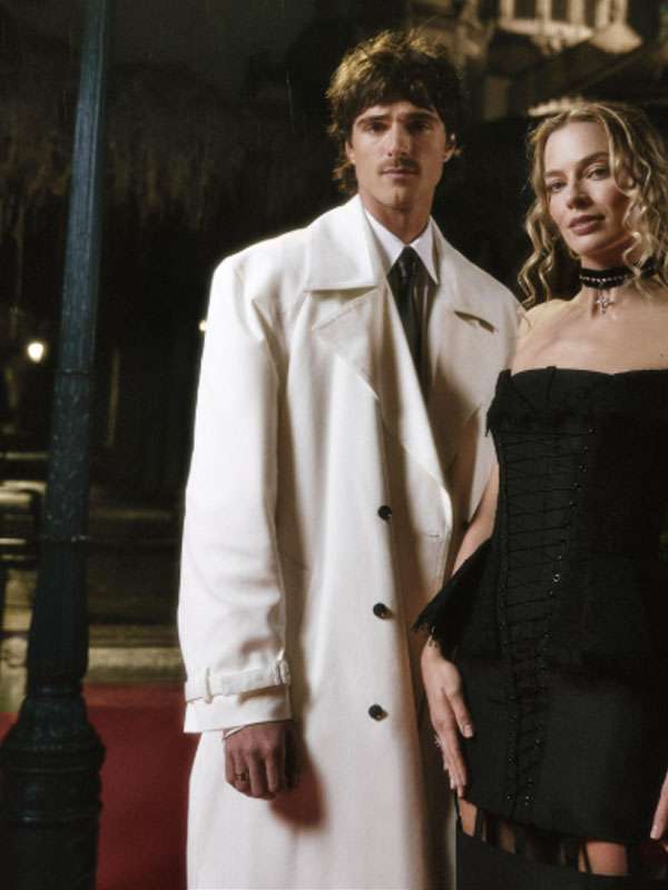 Wuthering Heights 2026 Premiere Night Jacob Elordi White Wool Coat