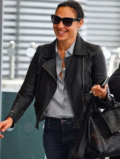 Gal Gadot Black Biker Leather Jacket