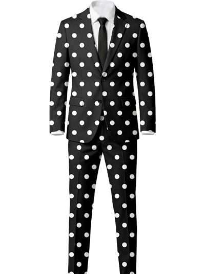 Men's Black And White Polka Dots Suit
