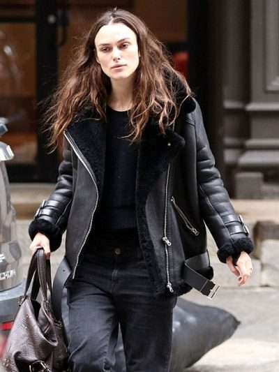 Keira Knightley NYC Shearling Leather Jacket