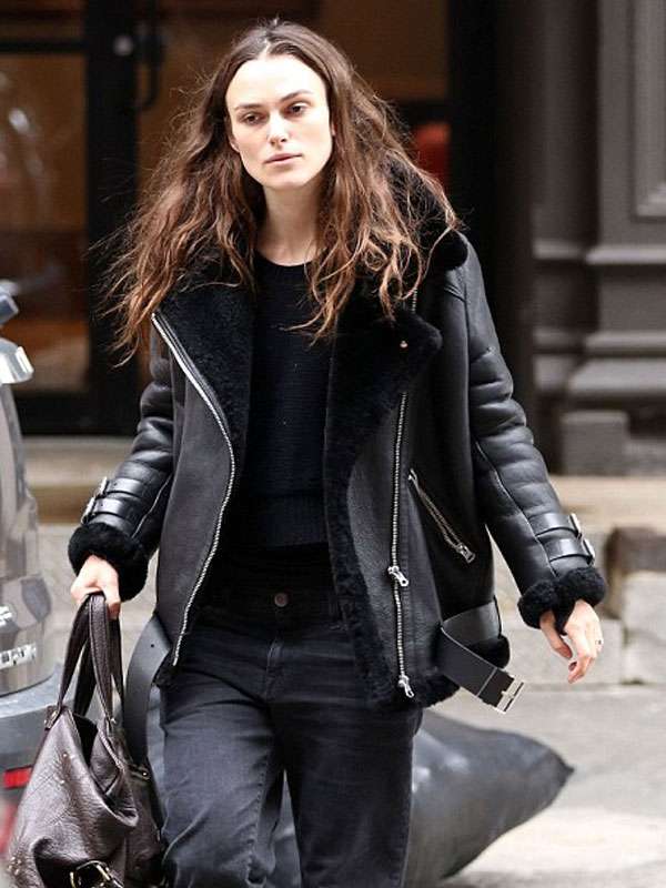 Keira Knightley NYC Shearling Leather Jacket