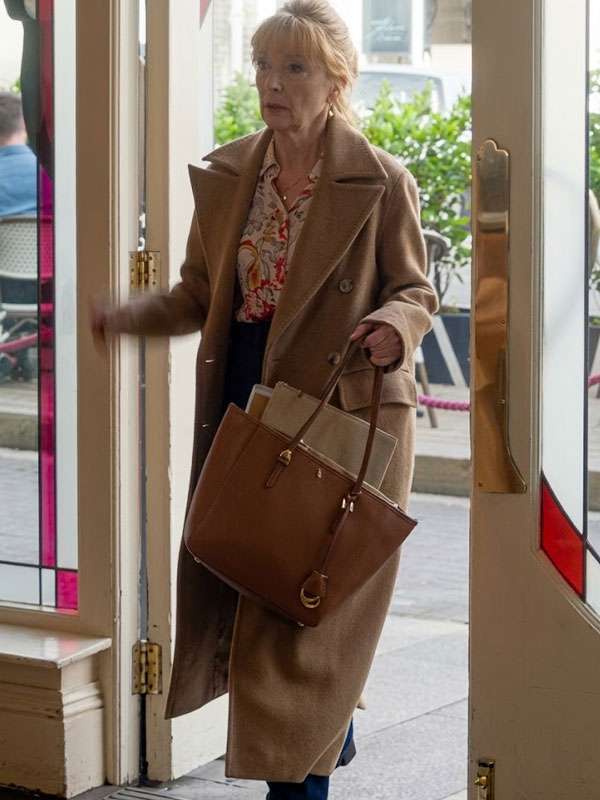 Lesley Manville Marble Hall Murders Brown Wool Coat