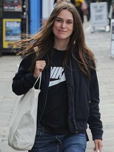 Keira Knightley Navy Blue Bomber Jacket