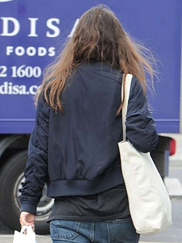 London Street Style Keira Knightley Navy Blue Bomber Jacket