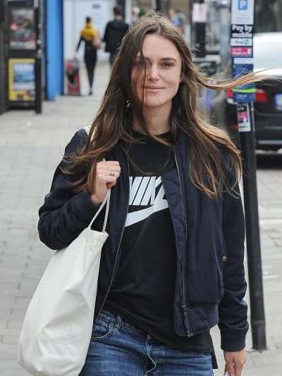 London Street Style Keira Knightley Navy Blue Jacket