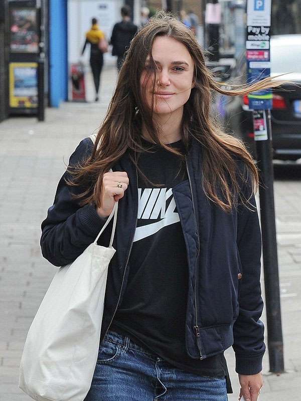 London Street Style Keira Knightley Navy Blue Jacket