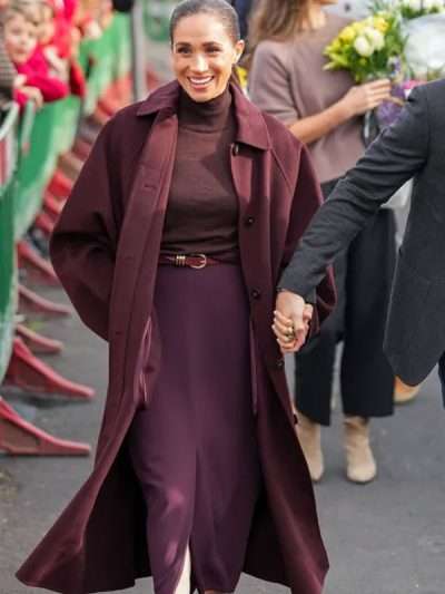Meghan Markle Nottingham 2026 Burgundy Coat
