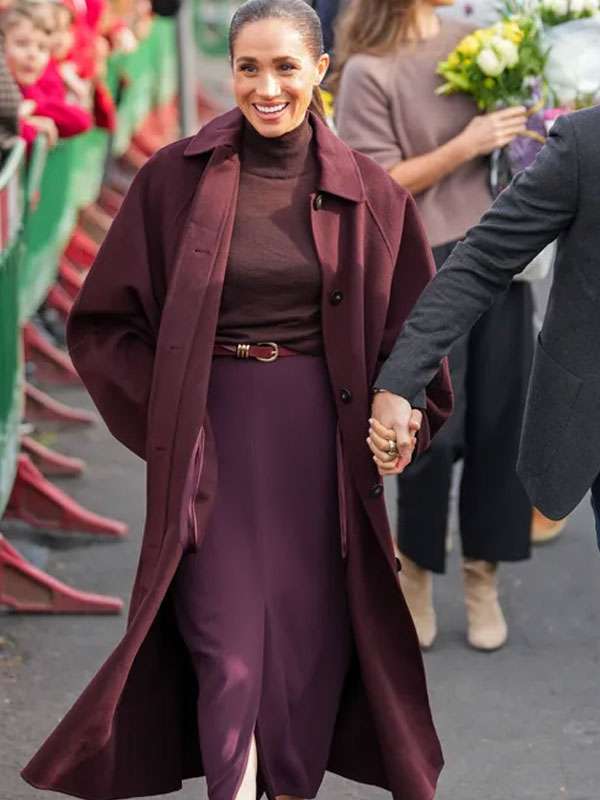Meghan Markle Nottingham 2026 Burgundy Coat