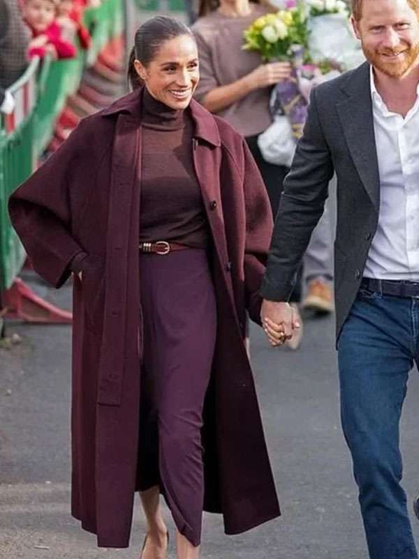 Meghan Markle Nottingham 2026 Burgundy Wool Coat