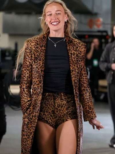 WNBA 2026 Sophie Cunningham Leopard Print Leather Coat